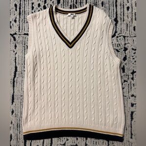 Uniqlo V-Neck Sweater Vest in Cream with Black and Gold Trim